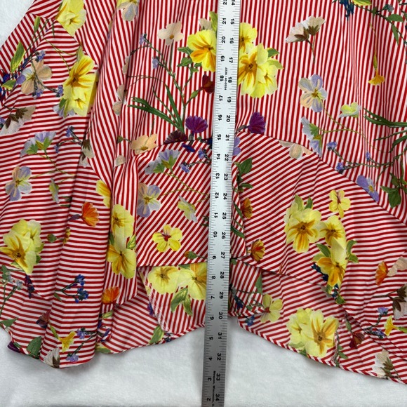 Calvin Klein Floral Stripe Handkerchief Hem Skirt Flowy Red Yellow S - Picture 3 of 10